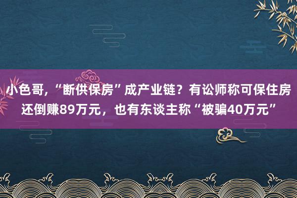 小色哥, “断供保房”成产业链？有讼师称可保住房还倒赚89万元，也有东谈主称“被骗40万元”