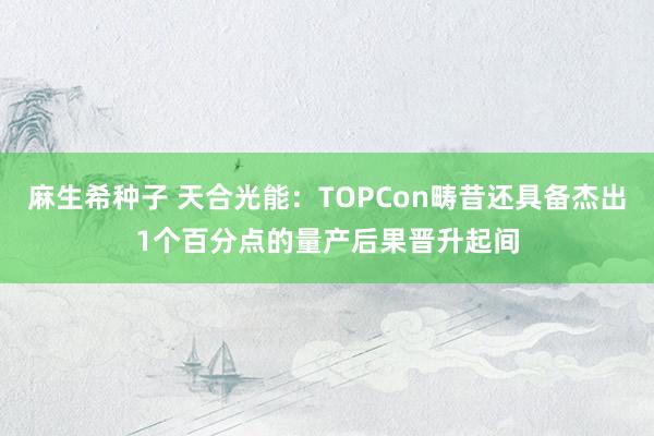 麻生希种子 天合光能：TOPCon畴昔还具备杰出1个百分点的量产后果晋升起间