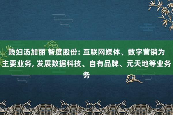 贱妇汤加丽 智度股份: 互联网媒体、数字营销为主要业务, 发展数据科技、自有品牌、元天地等业务